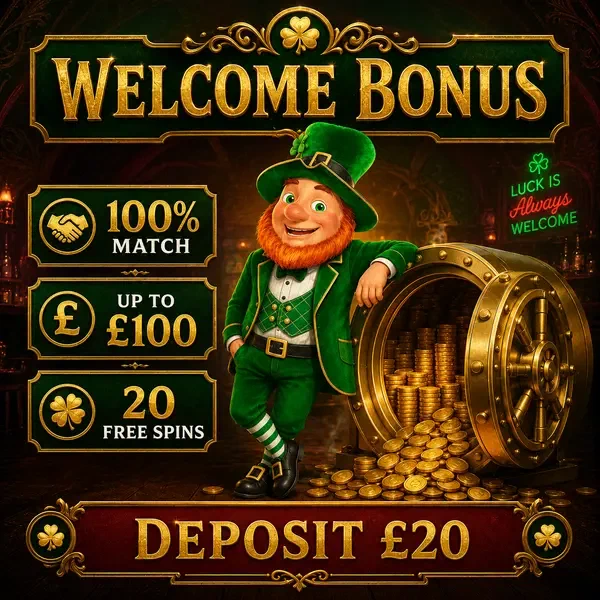 Mickey displaying PotsOfLuck welcome bonus vault filled with golden coins and rewards