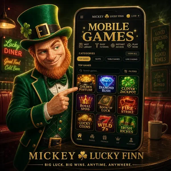 Mickey browsing the vast mobile app library at Mobile Games Library and Performance