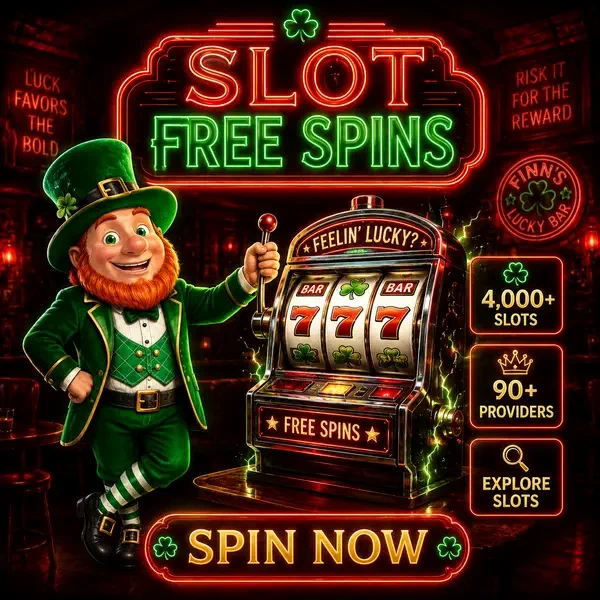Player discovering free spins at PotsOfLuck slot machines with neon energy