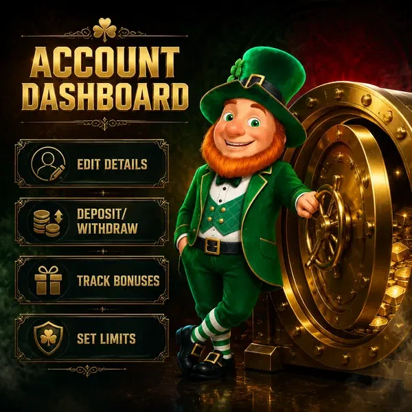 Player accessing account dashboard at PotsOfLuck Casino with golden vault security