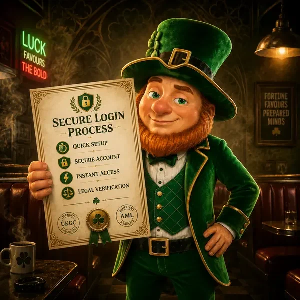 Mickey inspecting security certificate as player signs up at PotsOfLuck Casino portal